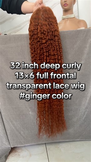 32 inch deep curly 13×6 full frontal transparent lace ginger wig #lthair #hairfactory #gingerhair