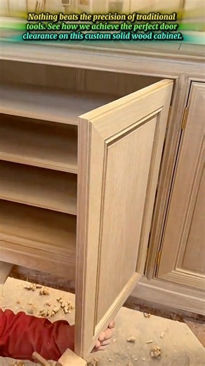 Master Carpenter Performs Final Touch Up On Wood Cabinet