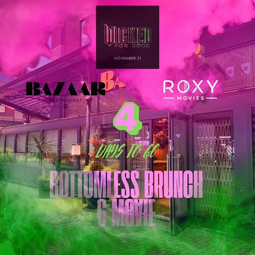 💚 4 DAYS TO GO! 💚 The countdown to our Wicked Bottomless Brunch – Roxy Movies x Bazaar Middlesbrough is officially on, and the magic is building! ✨ For two enchanting days only, Bazaar Middlesbrough and Roxy Movies Middlesbrough are teaming up to bring you a brunch experience bursting with bold flavours, themed cocktails, cinematic sparkle, and all things emerald. Start your day at Bazaar Middlesbrough with a Wicked-inspired brunch menu paired with bottomless cocktails or mocktails infused wit