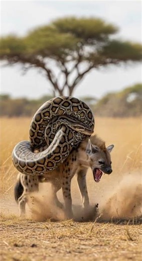 Can a Hyena Escape a Giant Python’s Grip? Watch the epic struggle #wildlife #nature #snake