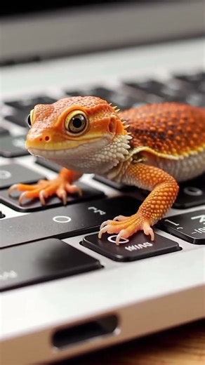 Tech Explorer: Baby Lizard on Keyboard! #kucing #iguana #bebek #tắc_kè #gecko