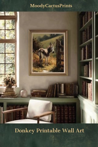 Vintage Donkey Wall Art, Printable Mule Oil Painting Print, Farmhouse Animal Decor, Pastoral Landscape Digital Art - Etsy