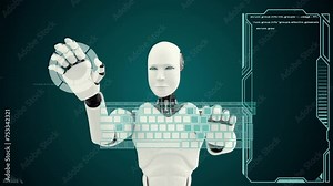 XAI Futuristic robot, artificial intelligence CGI big data analytics and programming. Robotic man 3D render animation.