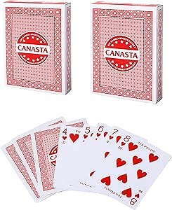GSE Games & Sports Expert 2-Deck Canasta Cards with Point Values, Includes Canasta and Hand & Foot Game Rules, Traditional Rummy Game Playing Cards (Red)