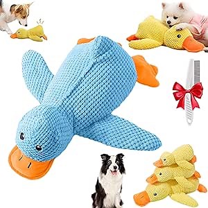 Noovelo Calming Duck Toy for Dogs, Noovelo Quacker Calming Duck Toy, New Dog Toys with Quacking Sound for Aggressive Chewers, Dogs' Emotional Support Calming Pillow for Large Small Pet (Blue,Large)