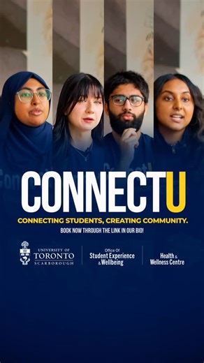 UTSC Health & Wellness Centre on Instagram: "ConnectU helps UTSC students find clubs, communities, and campus spaces that fit their interests. 🙌 Book a one-on-one meeting with a Campus Connector to take your next step toward finding your place on our campus. 💛 Additional mental health supports available: Suicide Crisis Helpline at 9-8-8 Good2Talk at 1-866-925-5454 LGBT Youthline at 647-694-4275 Telus Health Student Support at 888-916-2492 #UTSCExperience"