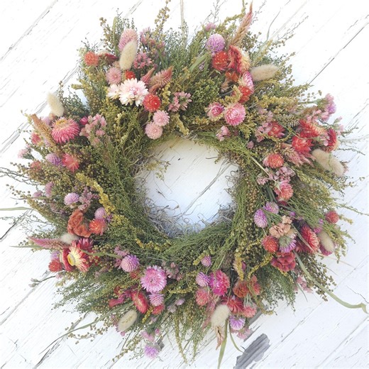 Spring Dried Floral Wreath, Real Dried Flowers (17-2690) - Etsy