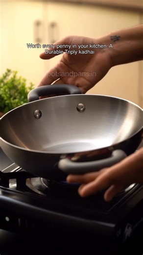 PotsandPans 🍳🥘 India's First International Cookware Store on Instagram: "5 Reasons Why You NEED This Triply Kadhai in Your Kitchen! 🔥🍲 1. Even Heat Magic ✨ - Triply stainless steel spreads heat like a dream. No hot spots, no burnt sabzis! 2. Built to Last 10+ Years 💪 - Tough as nails, warp-proof, and backed by warranty. 3. Versatile AF 👩‍🍳 - Fry pakoras, tadka dal, or stir-fry veggies. Handles it all! 4. Cool Handles, Hot Meals ❄️ - Stay-cool grips mean no burns, just pure cooking joy. 5.