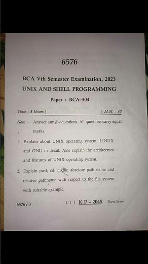 BCA question paper LU semester 5th Unix and Shell Programming 2023 #bca #luexam