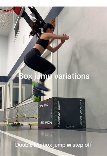 Box jump variations. Working on explosivity and power. Been a while since I’ve worked out like an athlete, but adding these back into the rotation to help with my running and overall fitness! The goal is to maintain control and have soft landings with each variation. #ptstudent #boxjump #workout #gymtok