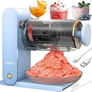 Shaved Ice Machine Electric - Rechargeable Snow Cone Machine with 2 Silicone Ice Mold, Kitchen Table-Top Ice Crusher for Slushies (Blue)