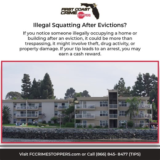 🚫 Illegal Squatting After Evictions? 🚫 If you notice someone illegally occupying a home or building after an eviction, it could be more than just trespassing. Squatting might be tied to theft, drug activity, or property damage. 📢 Don’t stay silent. Report what you see. If your tip leads to an arrest, you could earn a cash reward, no names, no questions asked. 📞 Call: 866-845-TIPS 🌐 Website: fccrimestoppers.com 📱 Florida Crime Stoppers App: Available in the App Store Help us keep our neighb
