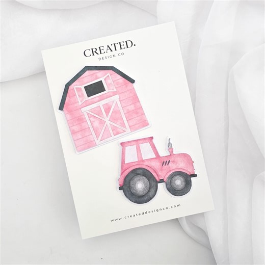 Pink Farm Cake Decorations - Barn and Tractor Set - Etsy