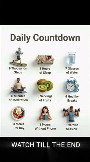 Daily countdown to better health simple habits like steps, sleep, water, and balance done every day.