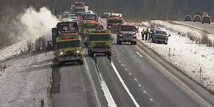 Empty Greyhound bus goes up in flames on ADK Northway