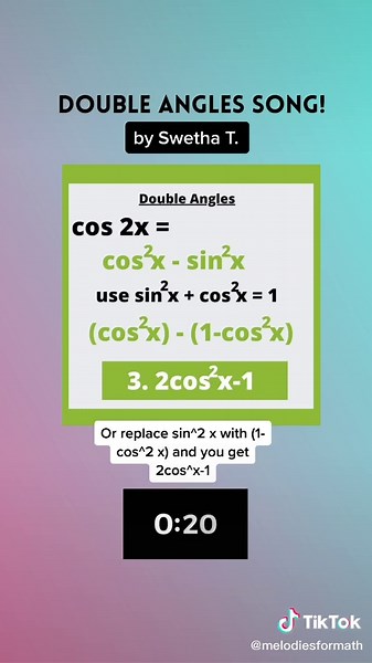 Reply to @sweetcheeks5648 never forget your double angle identities using this song! #precalc #trigonometry #doubleangle #mathhelp #mathsongs #fyp