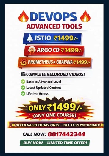 🔥 DevOps Advanced Tools 🔥 Istio | Argo CD | Prometheus & Grafana @ ₹1499 #istio #argocd #prometheus