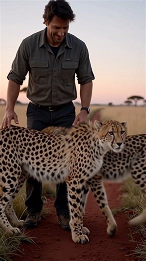 😲 Two Wild Cheetahs Hug a Human Like Family #Cheetahs #WildlifeMoments #HumanAnimalBond #IncredibleNature #WildlifeConservation #AnimalConnection #NatureIsAmazing #OnceInALifetime #RespectTheWild #africawildlife | Animal World Hub