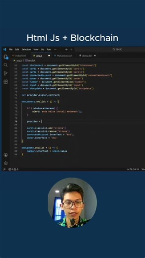 Cara simple menghubungkan frontend sederhana dengan Blockhchain. Cek selengkapnya di youtube gua #blockchain #WebDevelopment