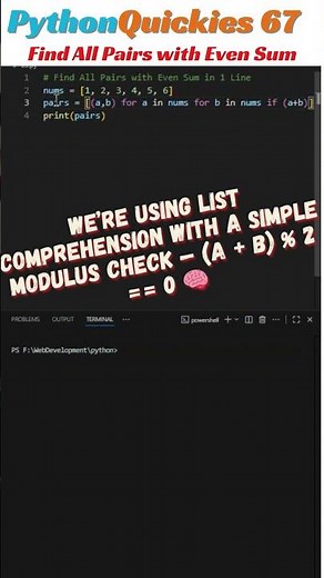 ⚡ Find all pairs with even sums | PyQuickies #67 #python #coding #codinginterview #pythoninterview