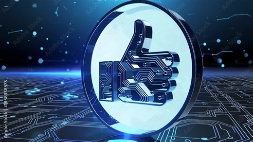 情報セキュリティの許可シグナル：デジタル空間で回転するグッドサイン