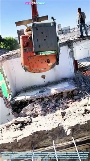 Demolition Gone Wrong: Excavator's 90-Degree Flip From Rooftop Fall
