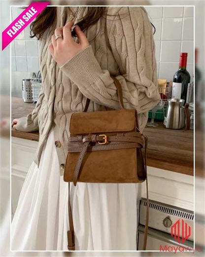 Suede Buckle Decor Crossbody Bag