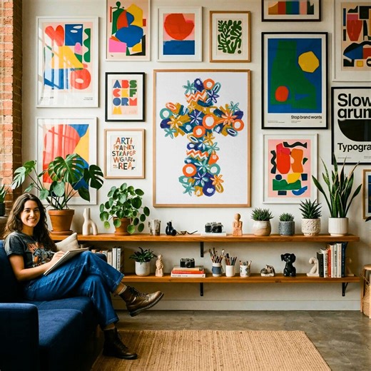 Colorful Cross Wall Art Poster, Folk Art Modern Christian Wall Decor, Abstract Floral Cross Print, Religious Art, Faith Decor - Etsy