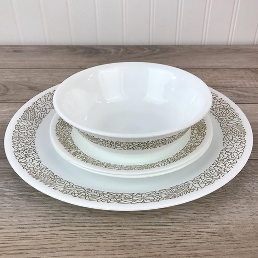 Set of 4 Vintage Corelle by Corning Bread Plates, Dinner Plate and Bowl, Woodland Pattern, Brown Flower Rim, Mid-century, 70s Replacement - Etsy