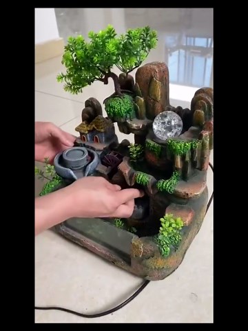 Waterfall Fountain Tabletop Rockery Fountain Indoor with Aquariums, Plant, Atomizing Humidifier, Colorful LED Light Decorations for Bedroom 110V