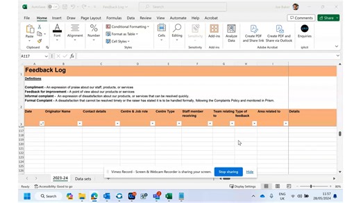 Completing Feedback Log (Part 1)
