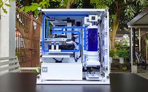 【走管大师】TT Core P3 Pro白蓝配色分体水冷游戏电脑装机 i9-13900K + RTX 3080 Ti