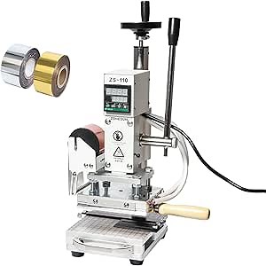 ZONEPACK Hot Foil Stamping Machine with Sliding Positioning Plate Tipper Stamper Bronzing Card Foil Custom Logo Embossing for PVC Leather PU and Paper Heat Press 110V ZS-110 Upgrade Version