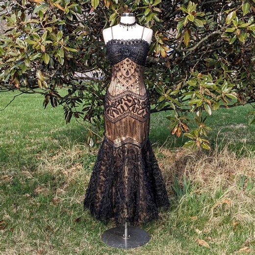 Black and Gold Y2K Gothic Prom Dress  Gold with... | Depop