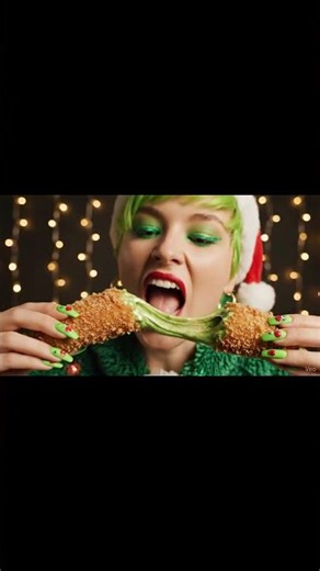 Grinch Girl 💚 | Christmas Mozzarella Stick ASMR Pull #HolidayASMR #FoodASMR