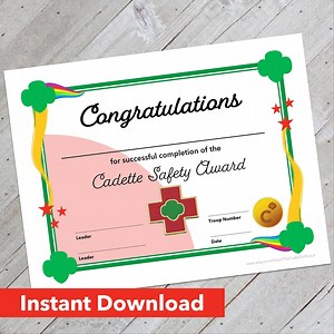 Girl Scout Cadette Safety Award Certificate - Downloadable Design - Etsy