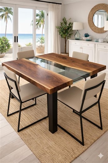 Handmade Black Walnut River Table, Resin Dining Table - Etsy