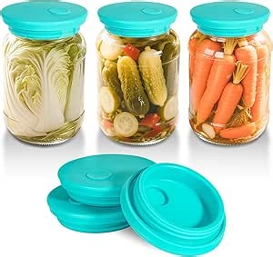 Silicone Fermenting Lids Waterless Airlock Fermentation Tops Wide Mouth Mason Jar Lid Fermenter Caps for Pickles, Kimchi, and Fermented Probiotic Food 3 Pack Mint (Jars Not Included)