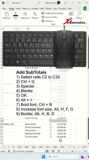 Insert Subtotal - Excel Tips and Tricks #shorts