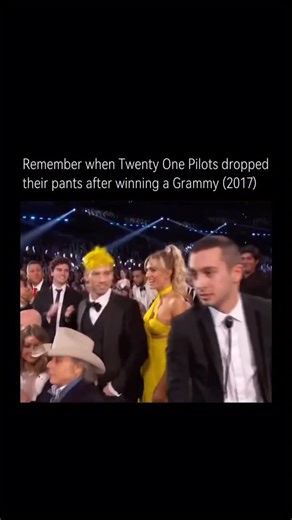 The True History on Instagram: "At the 2017 Grammy Awards, Twenty One Pilots shocked the audience in the most on-brand, chaotic way by dropping their pants on stage after winning Best Pop Duo/Group Performance for Stressed Out. As Tyler Joseph and Josh Dun walked up to accept the award in their underwear, it turned out the stunt was tied to an old promise they had made years earlier—that if they ever won a Grammy, they’d accept it pantsless. The moment was absurd, unexpected, and instantly iconi