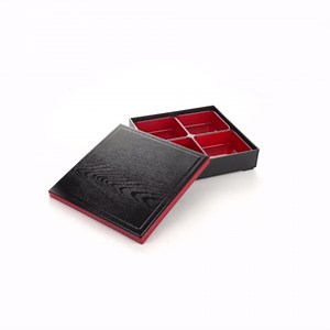 Restaurantware-10 x 2.4 Inch Compartment Lunch Container, 1 Japanese Style Adult Lunch Container - With 4 Compartments, Greaseproof, Black & Red Plastic Divided Meal Box, For Hot & Cold Food