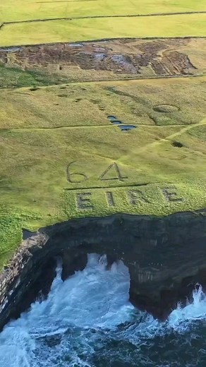 During WWII this marking “EIRE 64” was a sign to American aircraft that they had reached Neutral Ireland after crossing the Atlantic Ocean. 🎥 @thedronecreative #eire #eire64 #ireland #droneoftheday #wildatlanticway #atlanticocean🌊 #irland #irelandfyp #irishreels #countymayo #downpatrickhead | instant_ireland