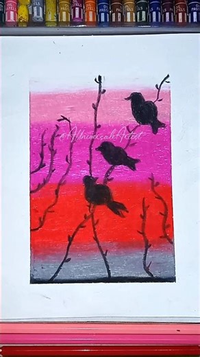 Birds Silhouette | Painting for Beginners | Satisfying Oil Pastels Art #auniversfam #yt #art #shorts