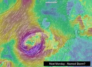 We're keeping a close eye on an area of low pressure for next Monday. It could well be a named storm if it continues as modeled. Tomorrow and into Thursday a small area of low pressure that was expected to track into south-western parts of England does seem to develop a little further south into the Channel and N/NW France and be less of a feature, which is good news but I'll keep you updated if things change. The main focus is on next Monday, I mentioned yesterday I'm keeping an eye on no fewer