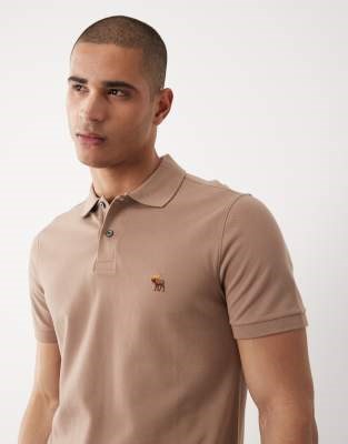 Abercrombie & Fitch icon logo short sleeve polo shirt in brown | ASOS