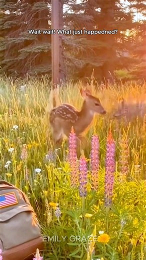 YELLOWSTONE NATIONAL PARK, WYOMING — February 8, 2026. What began as a quiet sunset scene in a meadow near the pine forest quickly turned tense when a baby deer, filmed hopping through tall grass and wildflowers, was suddenly targeted by a gray wolf. The animal appeared only as a stretching shadow at first before lunging forward without warning, sending dust and grass flying as the deer bolted in panic. The handheld phone footage captures audible gasps, a startled scream, and visible camera shak