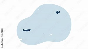 Water ocean fishes 2D animation. Sealife underwater. Herd of fishes in water. Sea creatures 4K video motion graphic. Underwater seascape color animated cartoon flat concept, white background