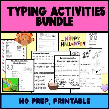 No Prep Typing keyboarding worksheet activities middle school 5th 6th 7th 8th