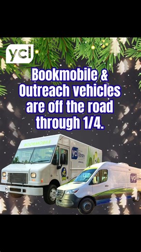 The YCL Bookmobile & Outreach vehicles are off the road through January 4th. The Outreach Department will begin our spring schedule of community stops Monday, January 5th. We look forward to seeing you in the New Year!🚍📚✨ #yclbookmobile #ycloutreach | York County Library