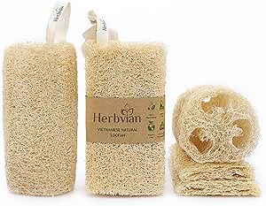 Natural Vietnamese Loofah Sponge, 100% Plant-Based Luffa Exfoliating Body Scrubber for Shower, Multi-Functional for Kitchen, Ideal for Men & Women, Spa & for Pet (6pcs/Pack)